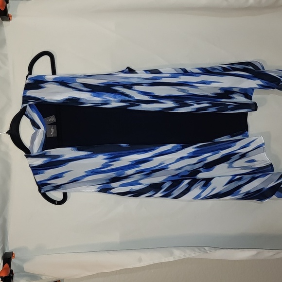 Travelers by Chico’s Women’s Size 2 Lg Vest Blue Streaked Open Front Stretch - Picture 1 of 5